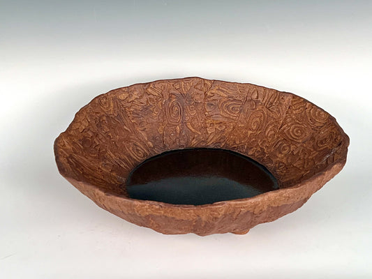 Textured Ceramic Bowl: Embossed, Stained & Glazed High Fired Stoneware