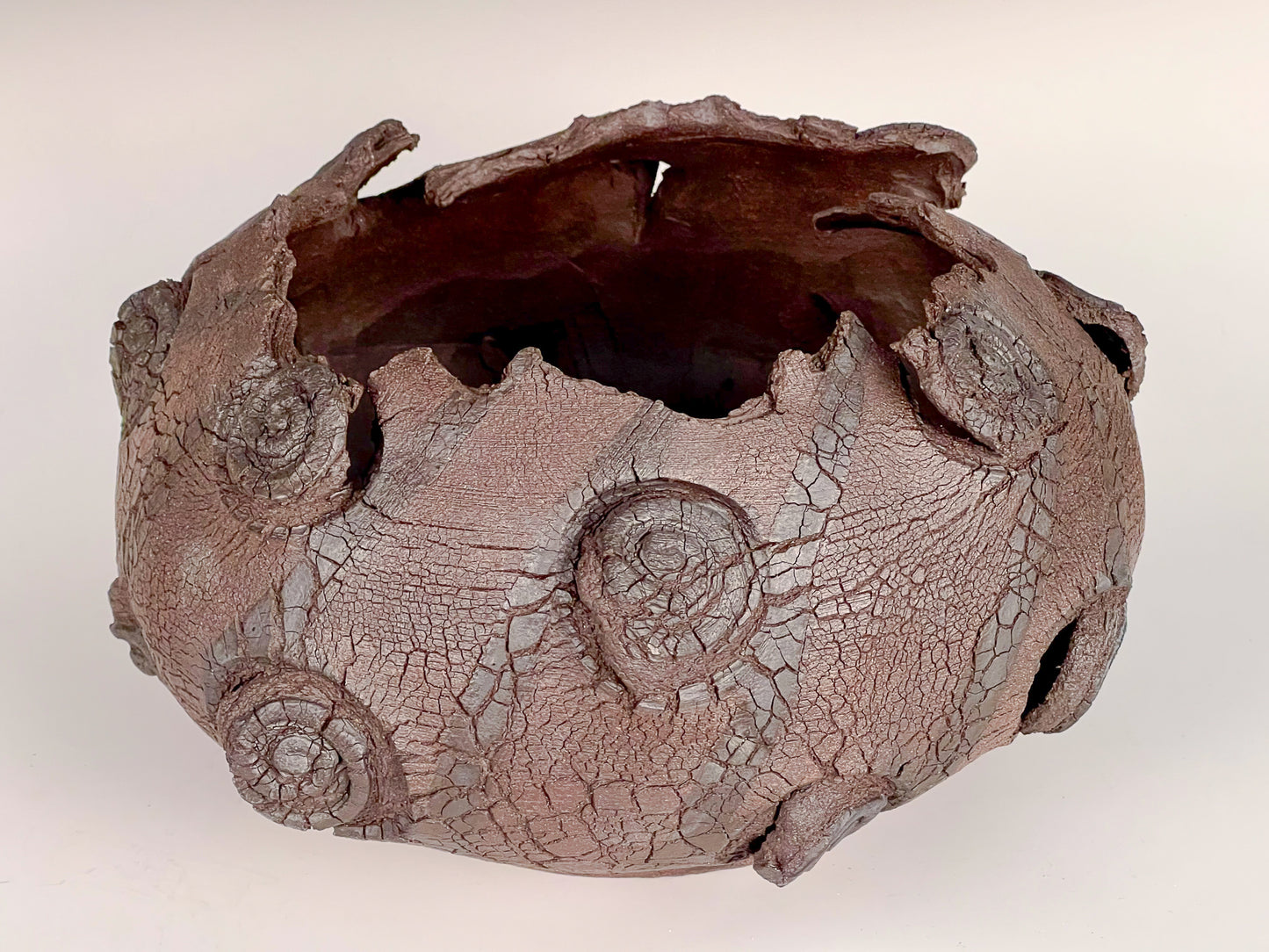 Vulcan Egg: Oxide Stained, Textured & Altered High Fired Black Mountain Stoneware