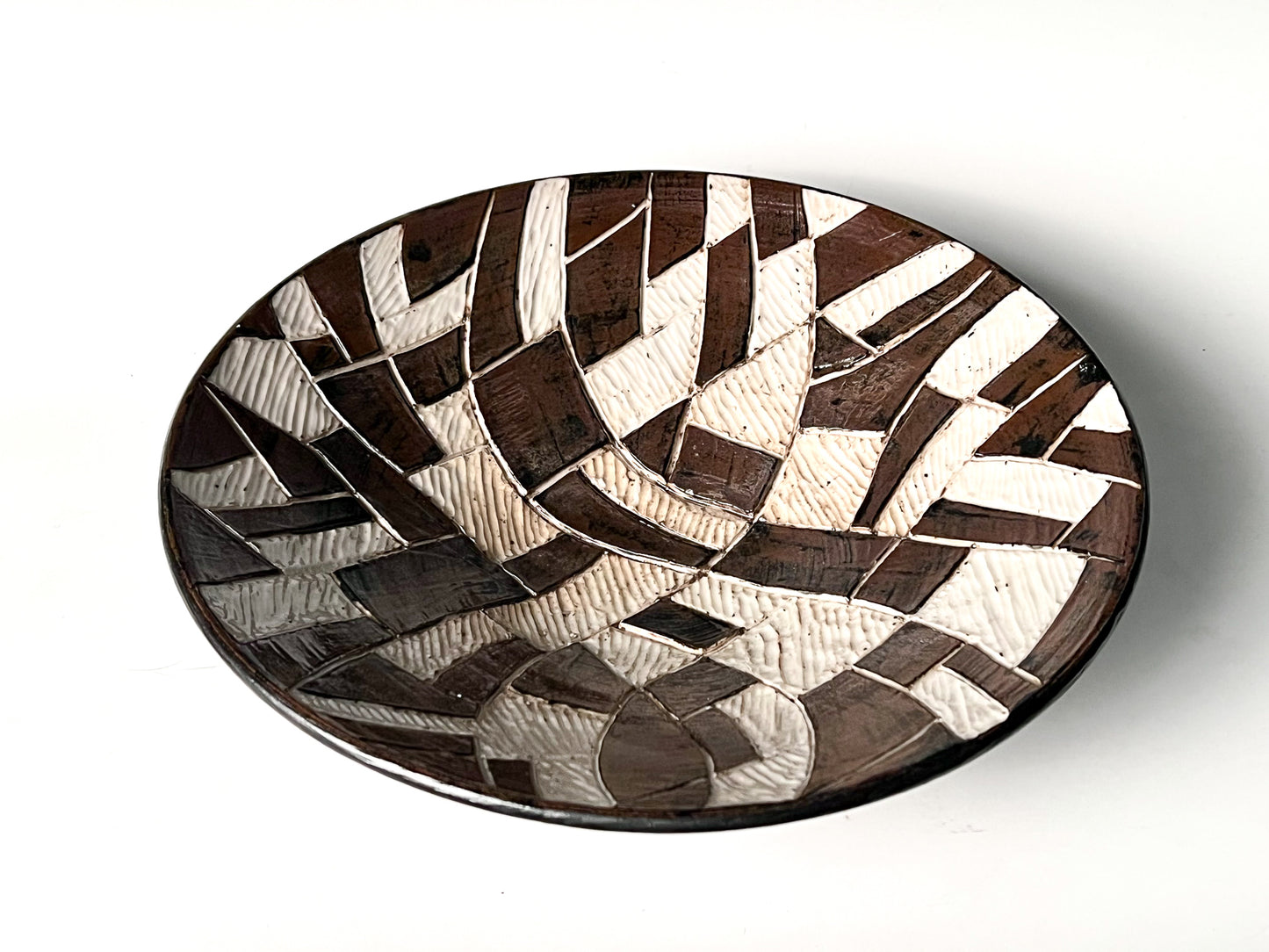 Z Abstract Sgraffito Bowl: Etched & Glazed High Fired Porcelain