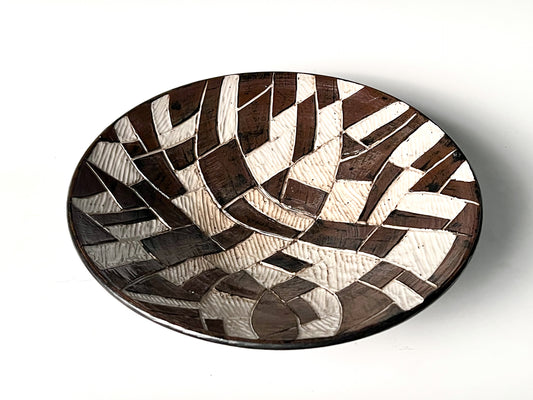 Z Abstract Sgraffito Bowl: Etched & Glazed High Fired Porcelain