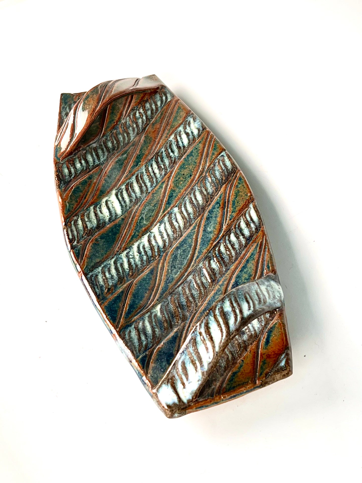 Striped Platter w/ Handles: Textured & Glazed High Fired Porcelain