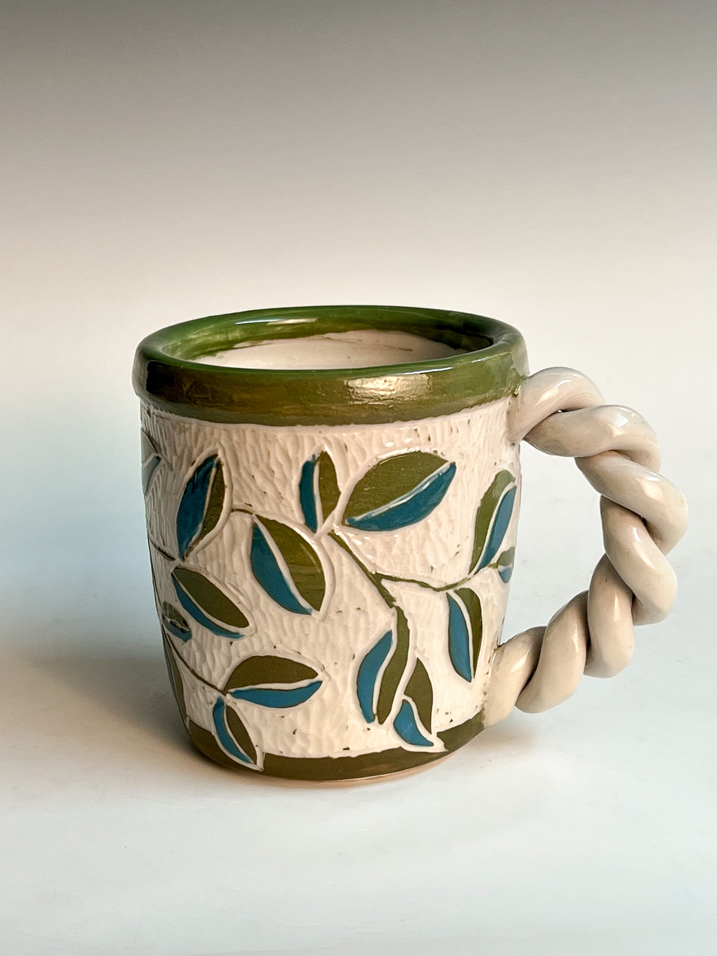 2 Tone Leaf Mug: Etched & Glazed High Fired Porcelain