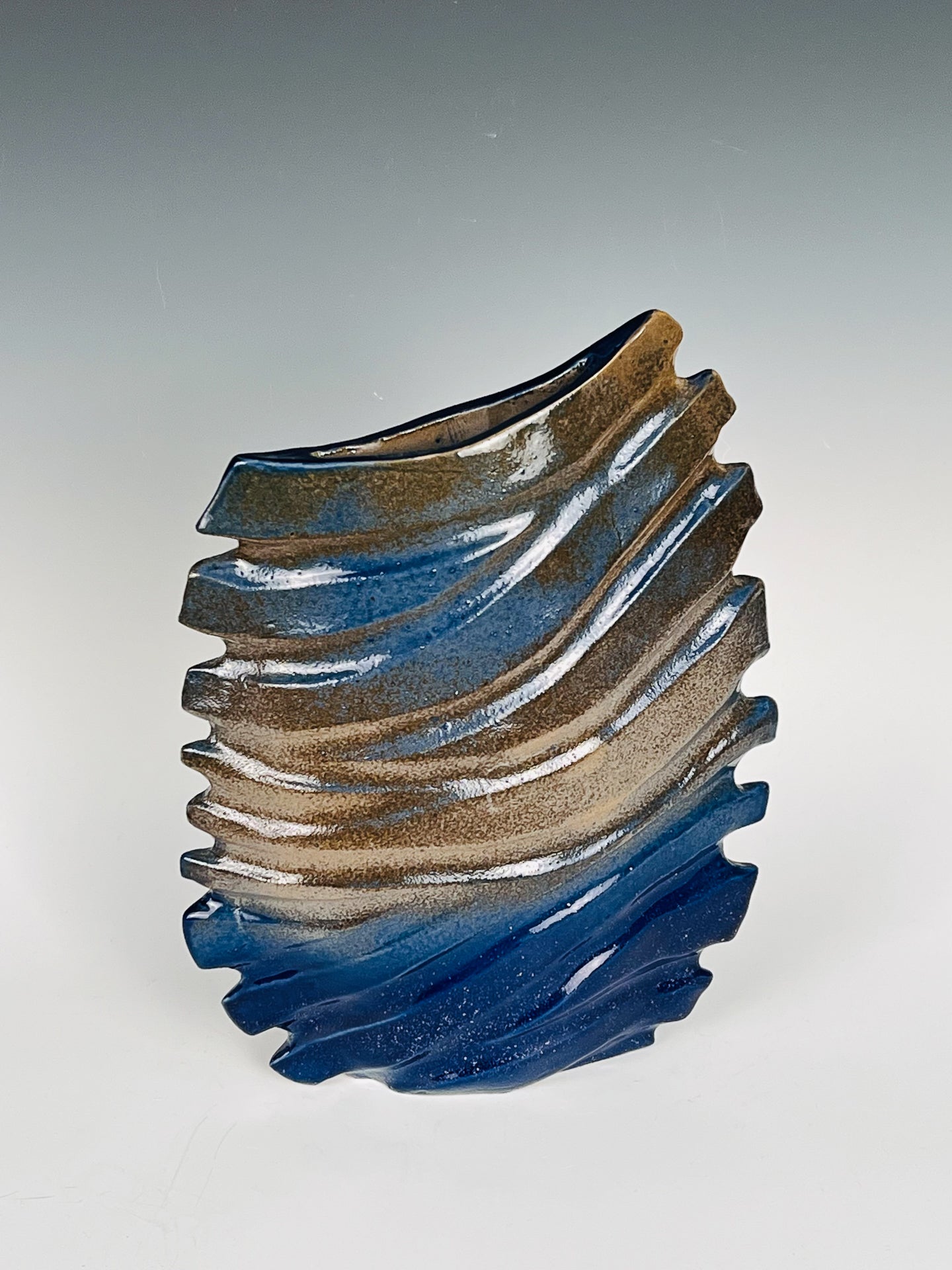Blue Groove Vase: Textured & Glazed High Fired Stoneware / SOLD