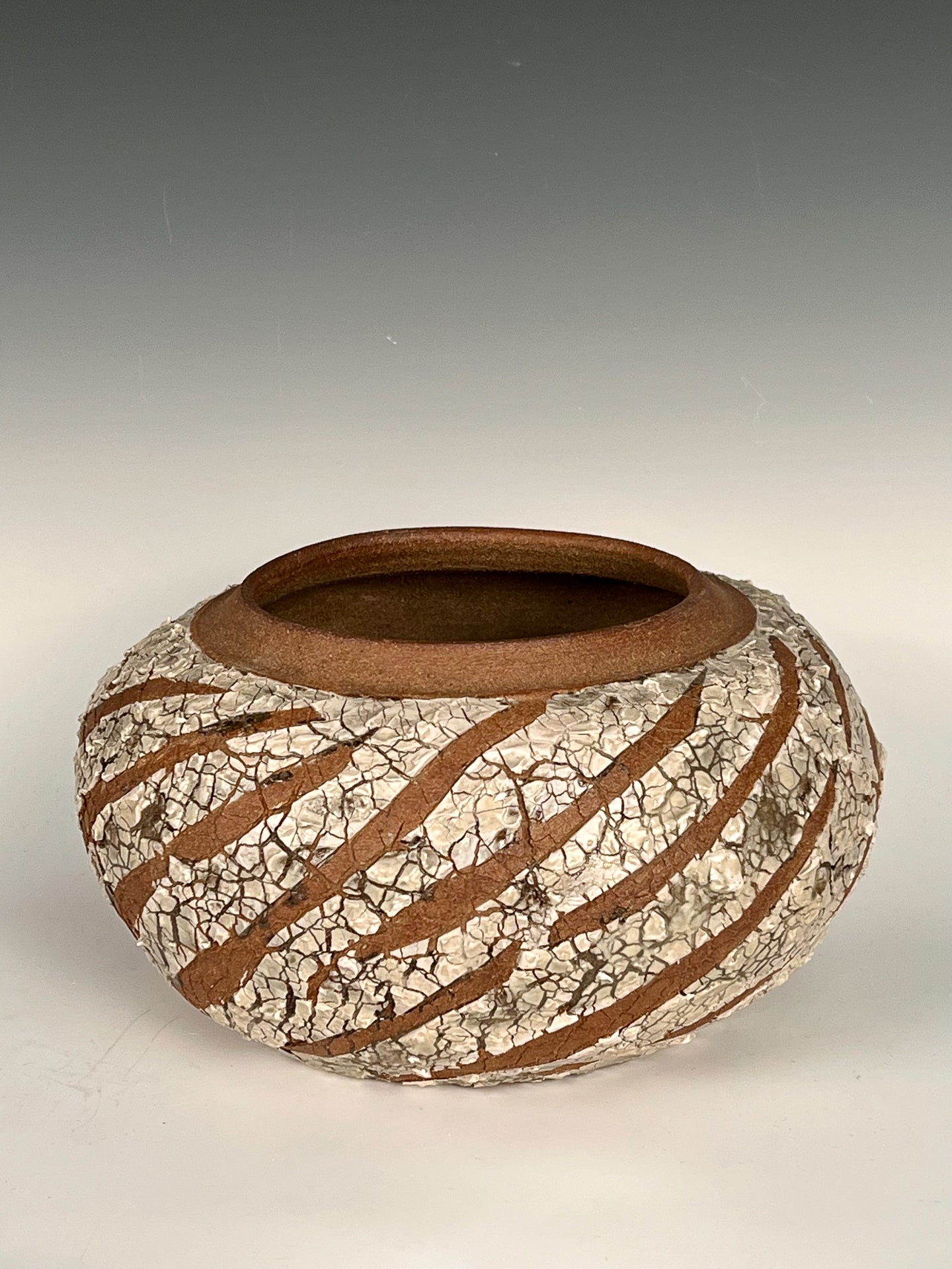 Toasted Stripe Vessel: Stained, textured & altered high fired stoneware w/ porcelain slip