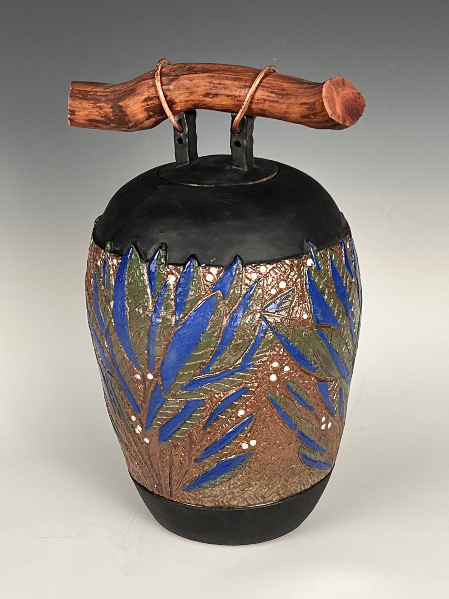 Black & Blue Urn: Carved & Under Glazed High Fired Stoneware