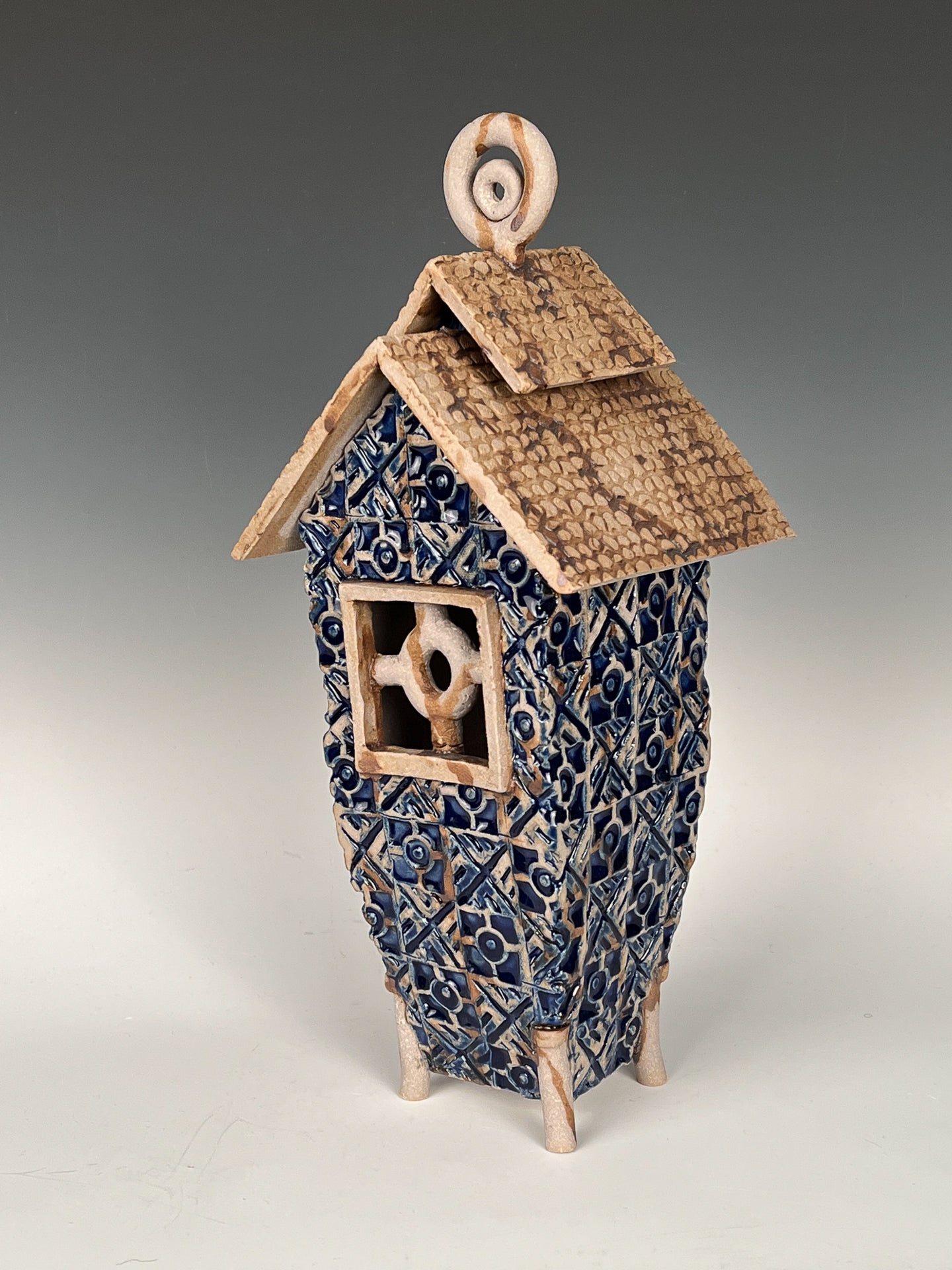 Target Top Lantern: Glazed, Textured & Stained High Fired Stoneware w/ Removable Top