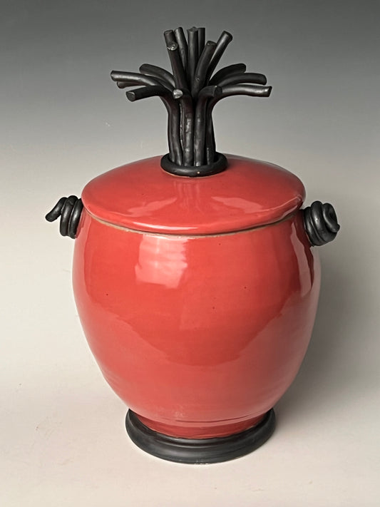Bright Coral Lidded Vessel