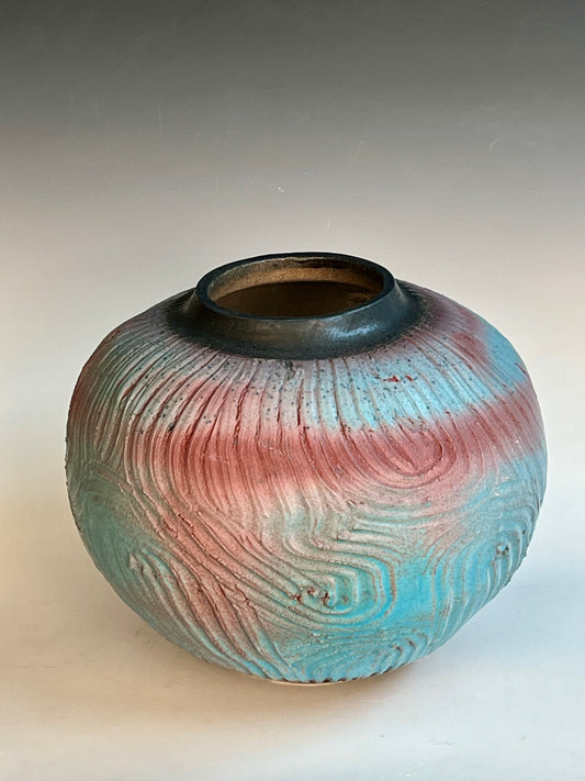 Red Flash & Swirl Moon Vase