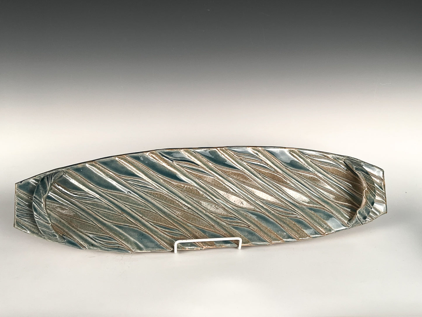 Blue Stripe tray: Textured & glazed high fired porcelain / SOLD