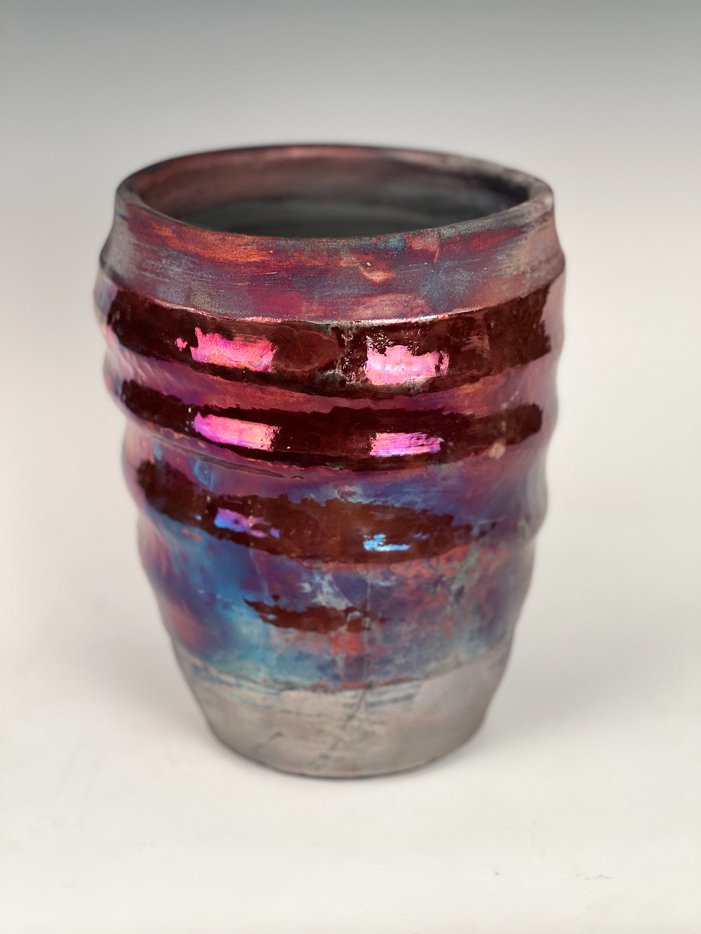 Ruby Raku vase: Raku fired stoneware