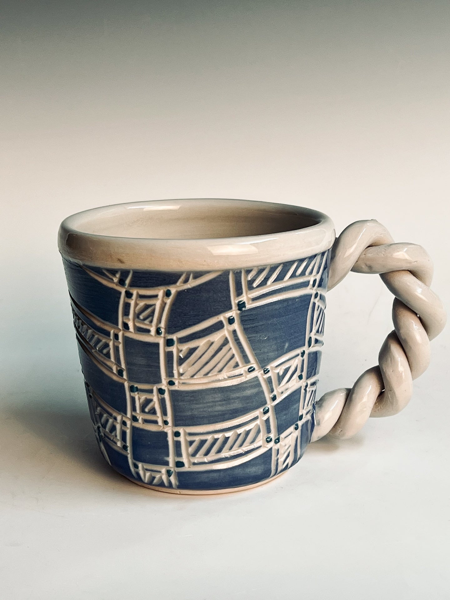 Blue Square Mug: Etched & glazed high fired porcelain