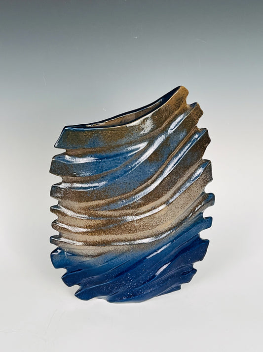 Blue Groove Vase: Textured & glazed high fired stoneware / SOLD