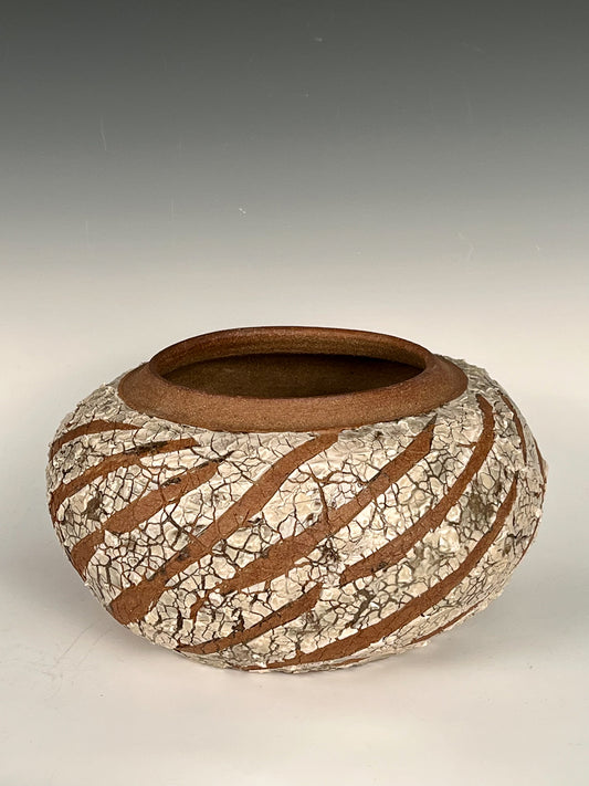 Toasted Stripe Vessel: Stained, textured & altered high fired stoneware w/ porcelain slip