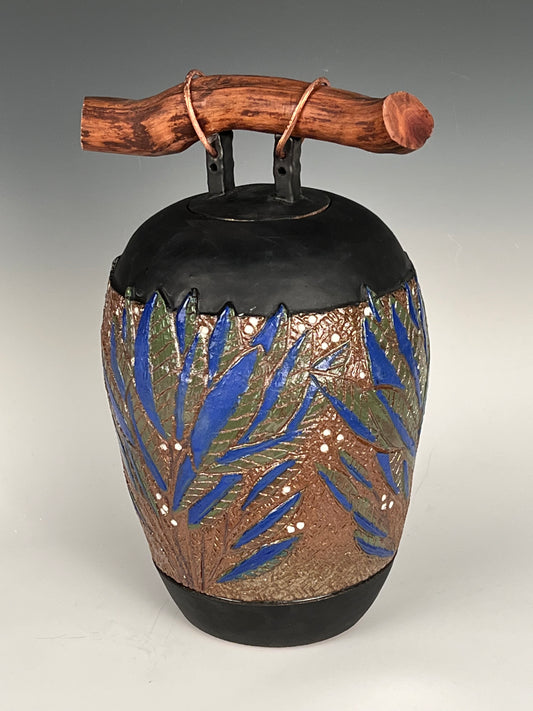 Black n’ Blue Urn: Carved & under glazed high fired stoneware