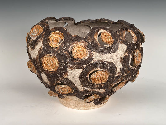 Calico Planter:  Glazed: stained & altered high fired stoneware